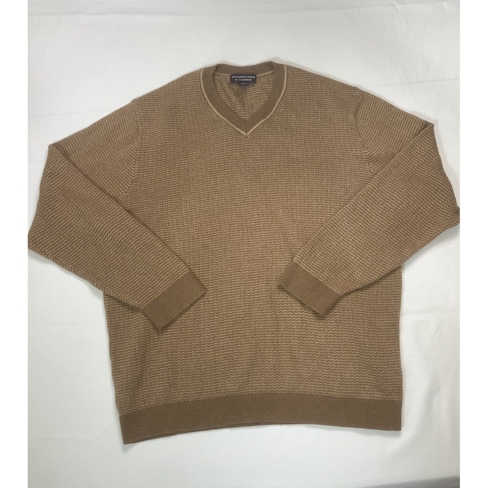 Dillards Roundtree Yorke Cotton Cashmere Sweater Blend V Neck Brown XL Preppy